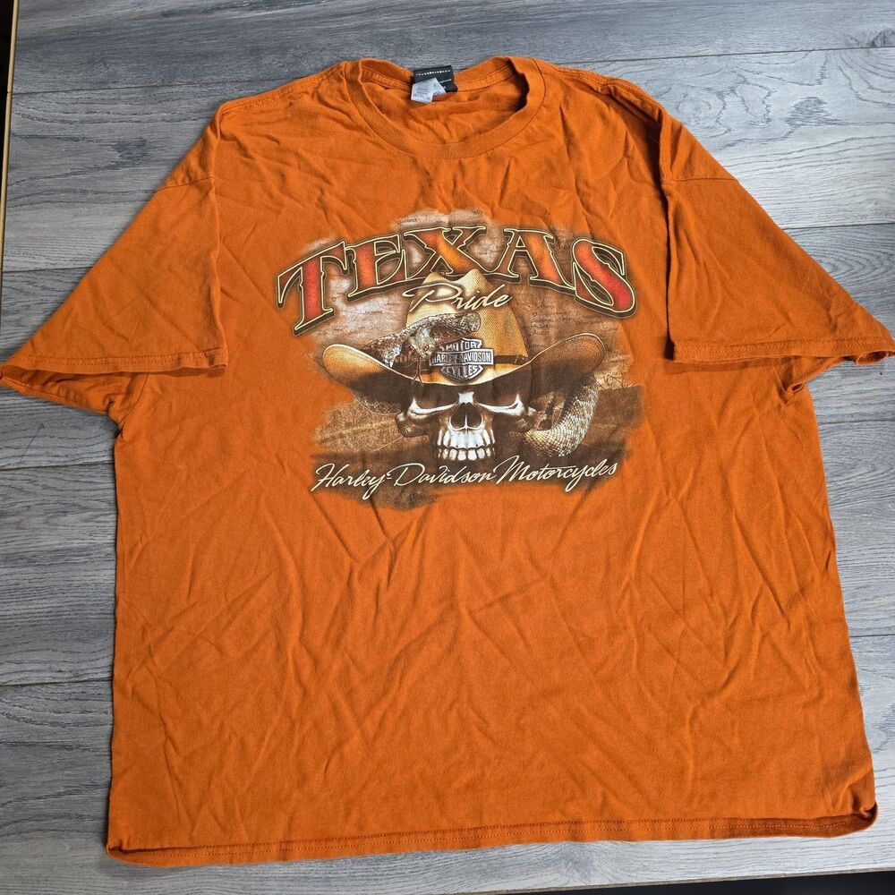 2XL Texas Harley Davidson Motorcycle Stampede Burleson Orange T-shirt